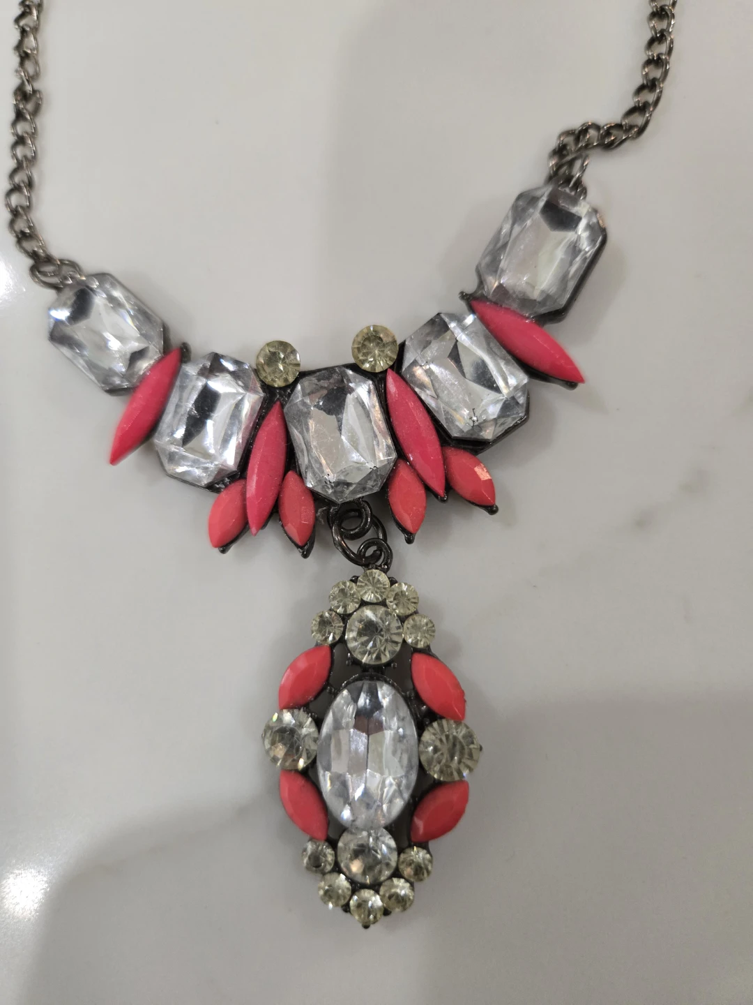 Fashion Necklace - Red, White, and Silver - photo 2