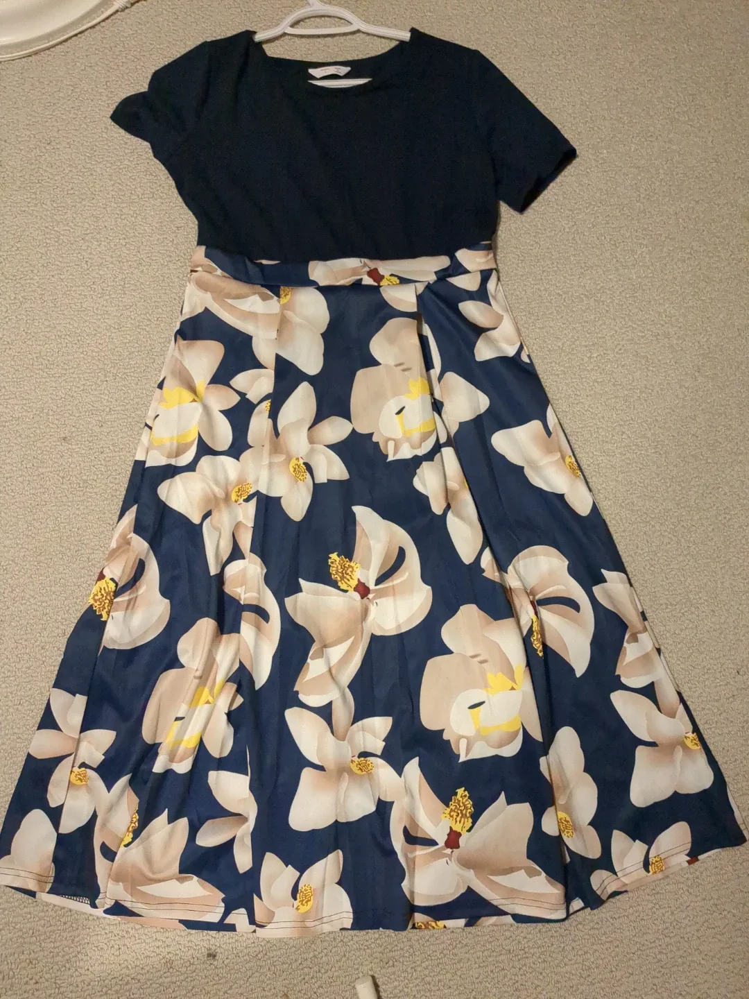 Floral Print  Dress - Navy & Cream