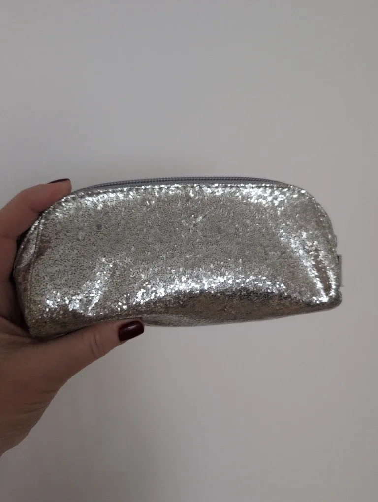 Rodan + Fields Silver Glitter Cosmetic Bag