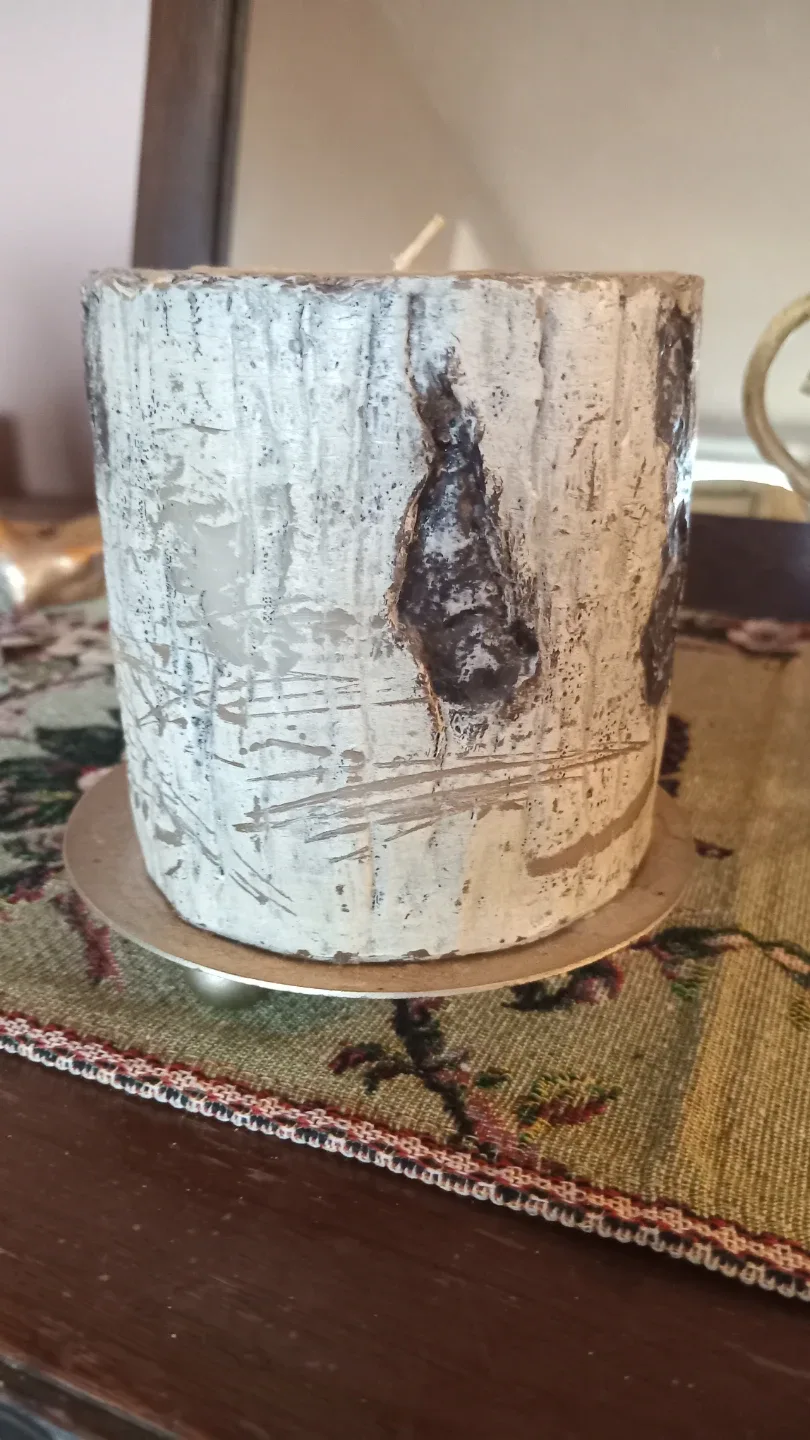 Decorative Birch Bark Candle with Holly Design image indicator(2)