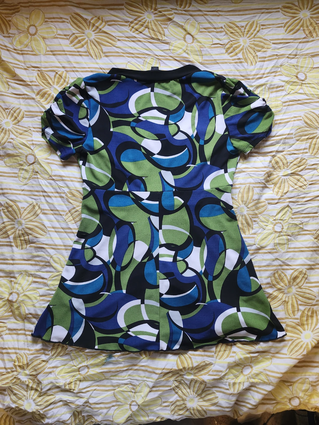 Green and blue retro style babydoll top - photo 2