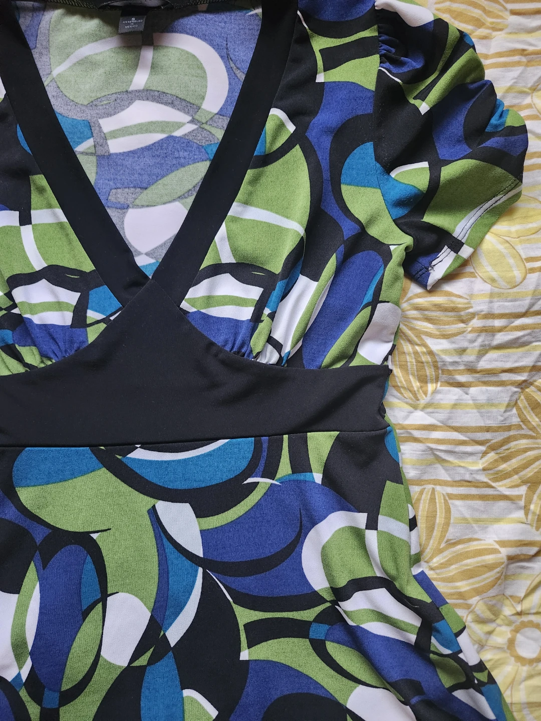 Green and blue retro style babydoll top - photo 3