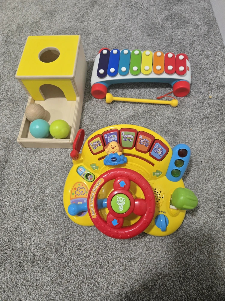 Kids Toys - Wooden Ball Drop, Xylophone, Steering Wheel