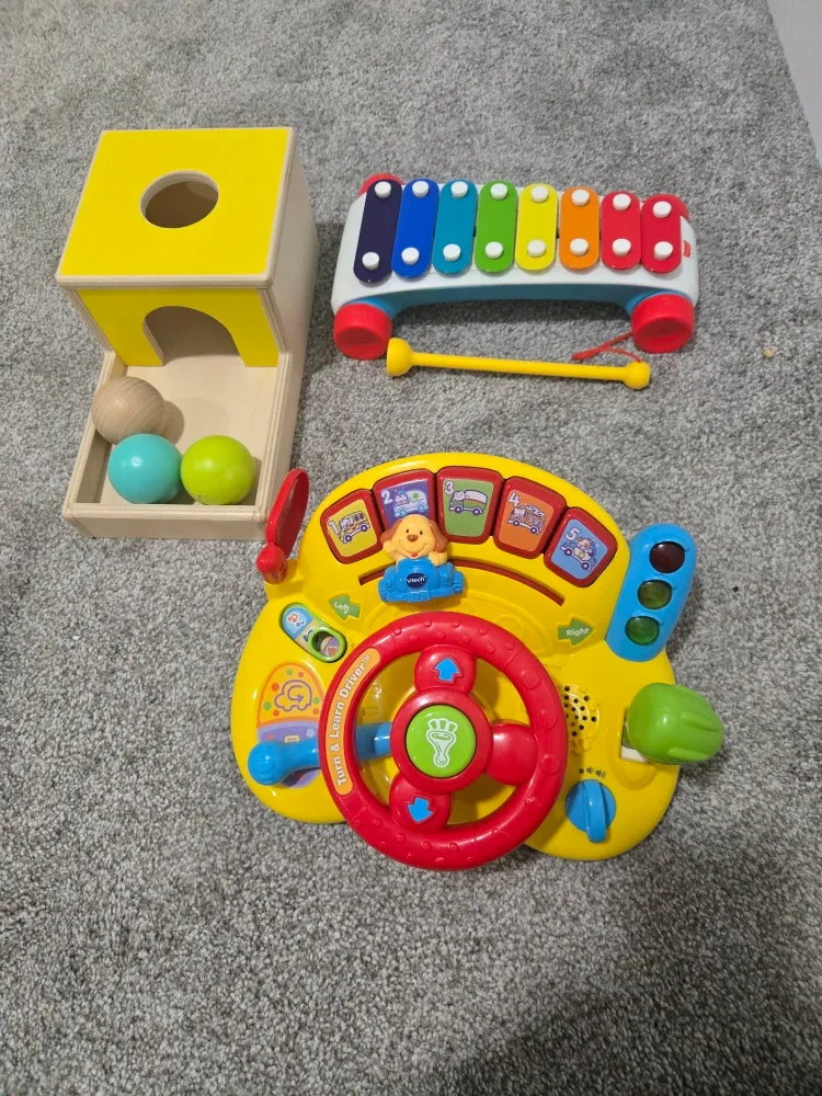 Kids Toys - Wooden Ball Drop, Xylophone, Steering Wheel