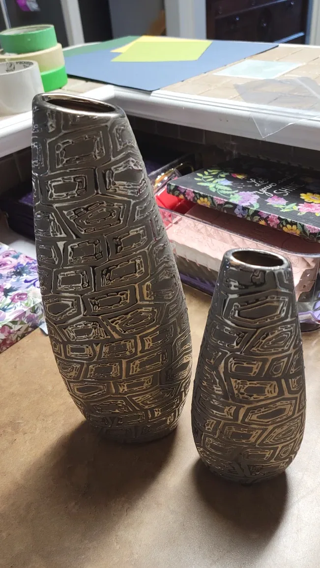 Decorative Vase Set - Textured Grey and Silver