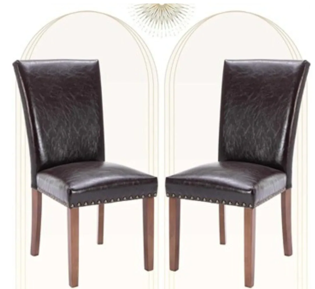 Set of 2 Brown Faux Leather Dining Chairs