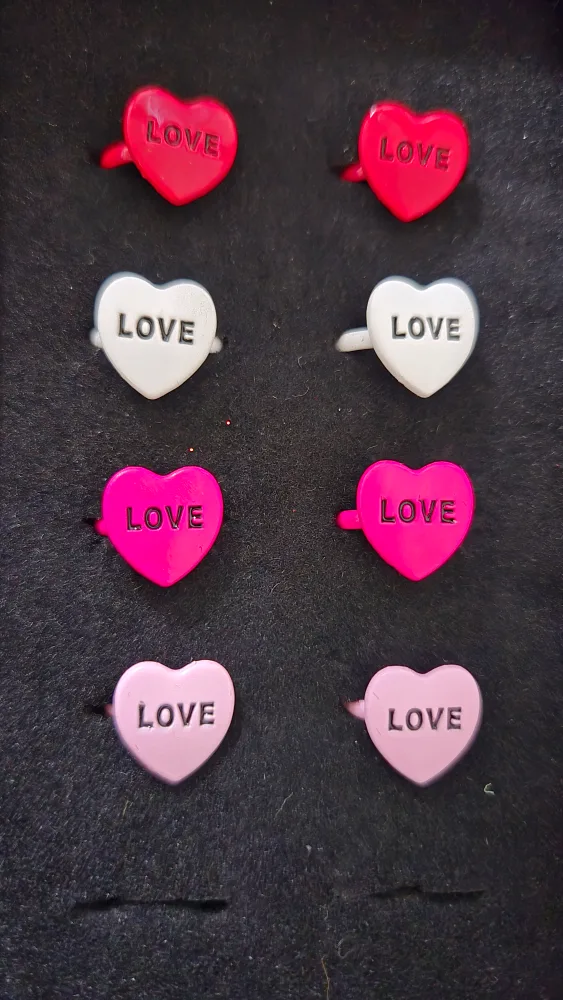 Love Heart Rings - Red, White, Pink