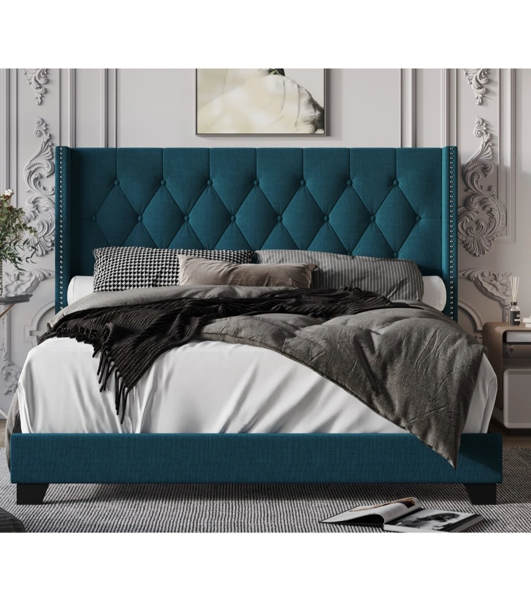 Teal Upholstered Bed Frame  and base queen size - photo 4