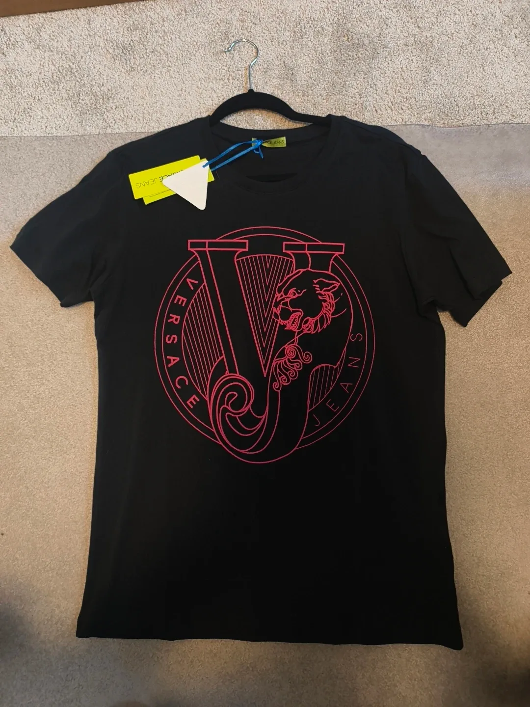 New Versace Jeans Black Printed Jersey Cotton Tee - L