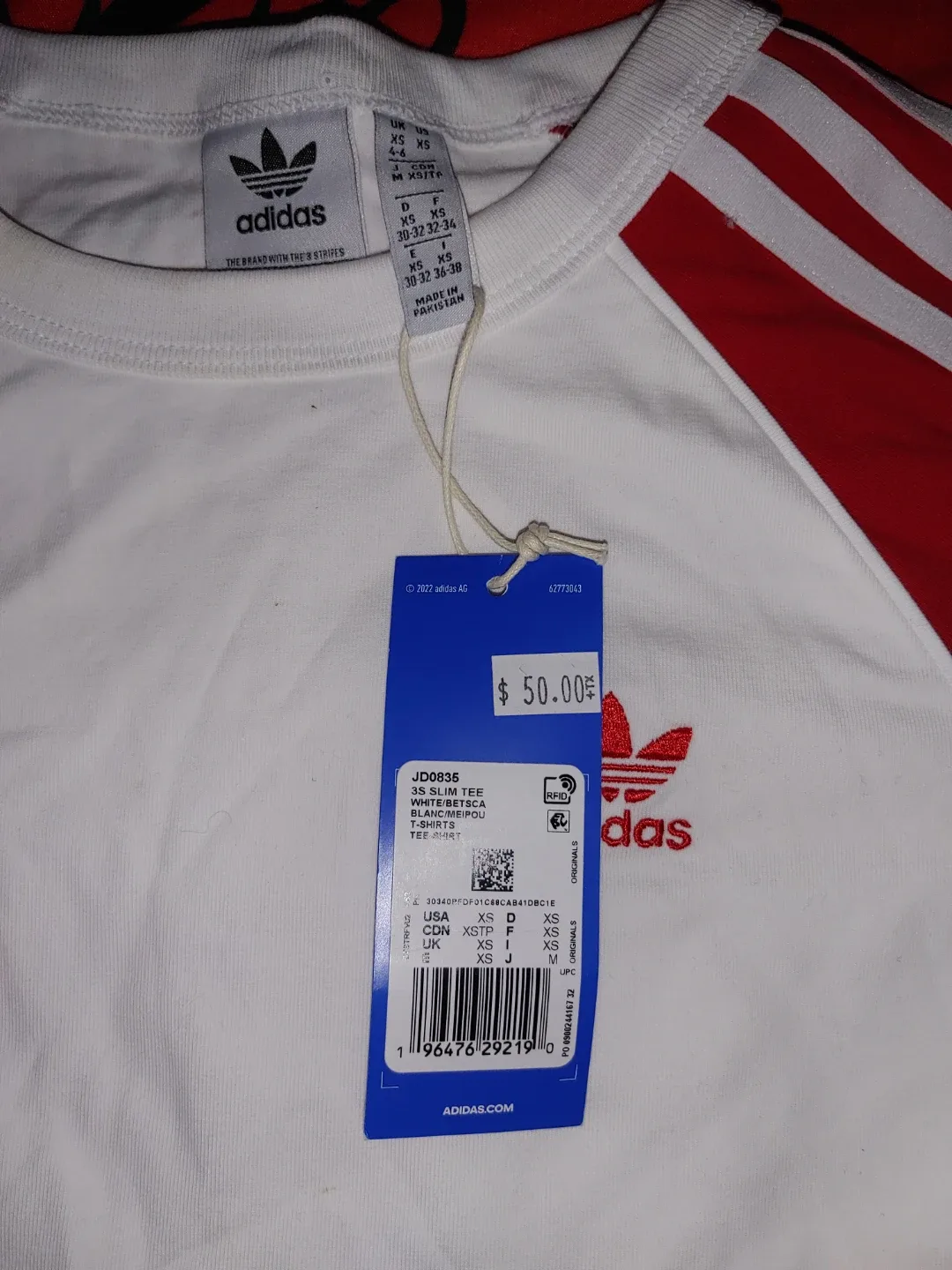 Adidas White/Red T-Shirt XS image indicator(2)