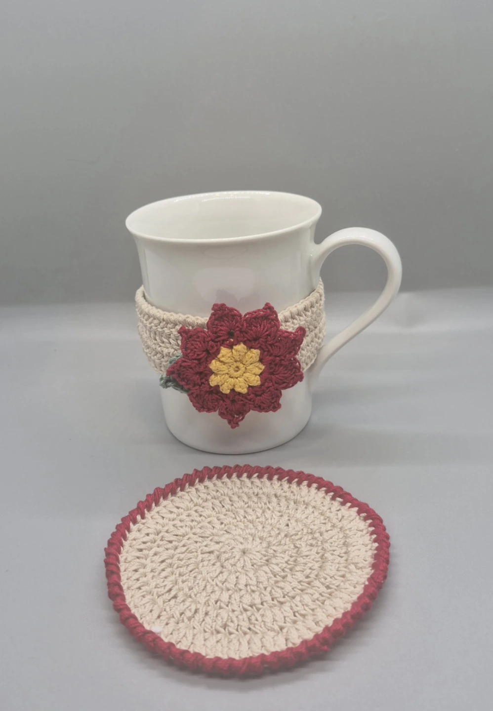 Handmade Crochet Mug Cozy and Coaster Set