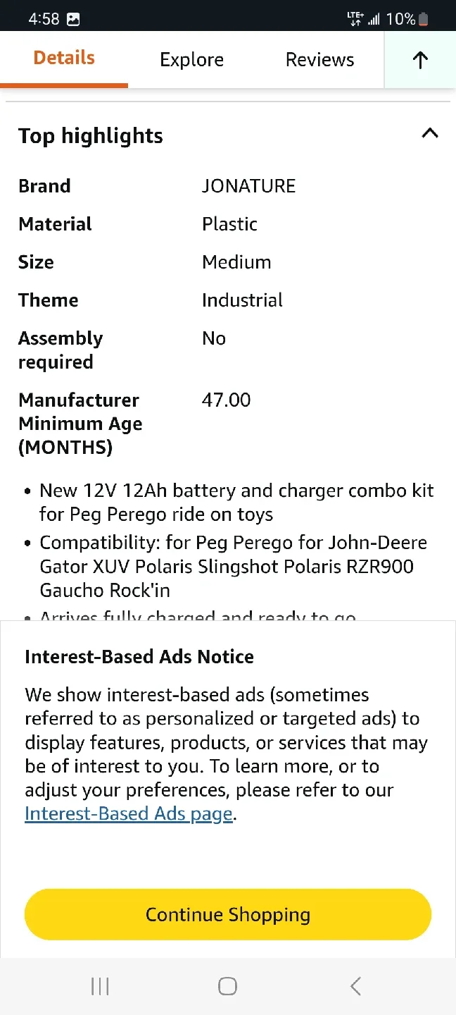 JONATURE 12V Battery + Charger for Peg Perego Ride on Toys image indicator(7)