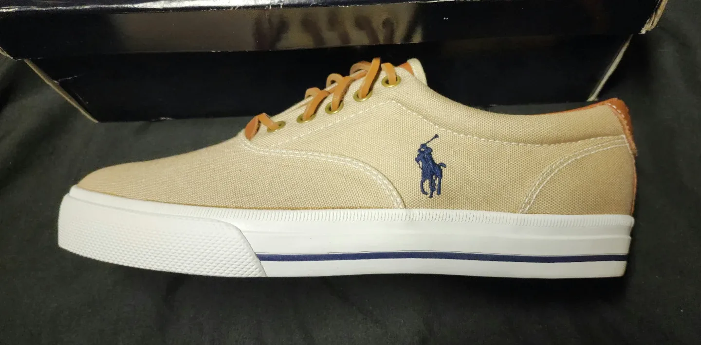 Polo Ralph Lauren Vaughn Khaki Canvas/Leather Shoes - Size 9D