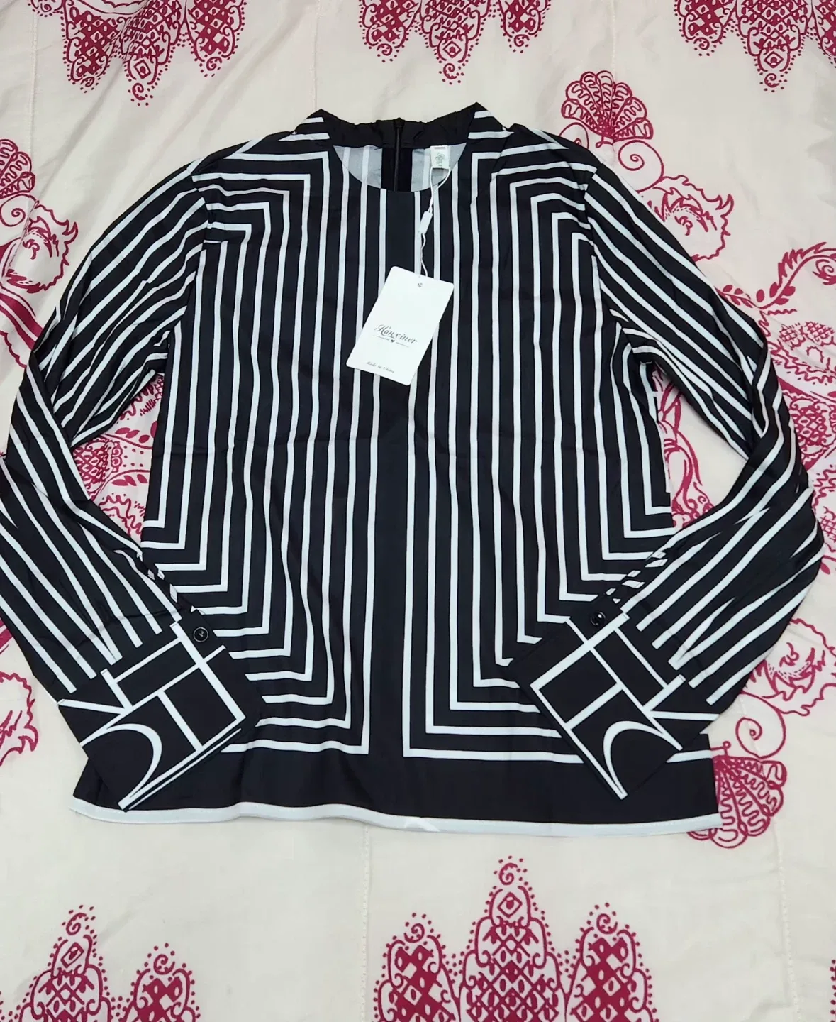 New Hansiner Black & White Striped Blouseb with tags on thumbnail