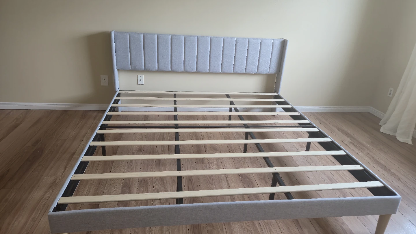 Upholstered Platform Bed Frame - Light Grey