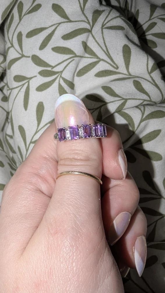Amethyst & Diamond 925 Sterling Silver Ring