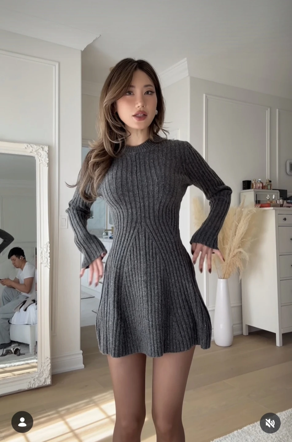 Grey Ribbed Knit Dress - photo 3