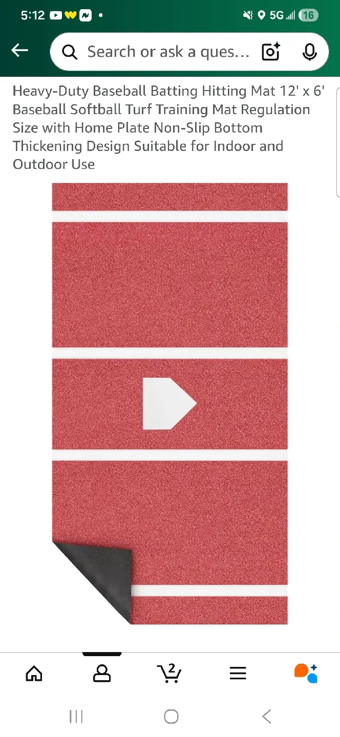 Heavy-Duty Baseball Batting Mat 12' x 6'