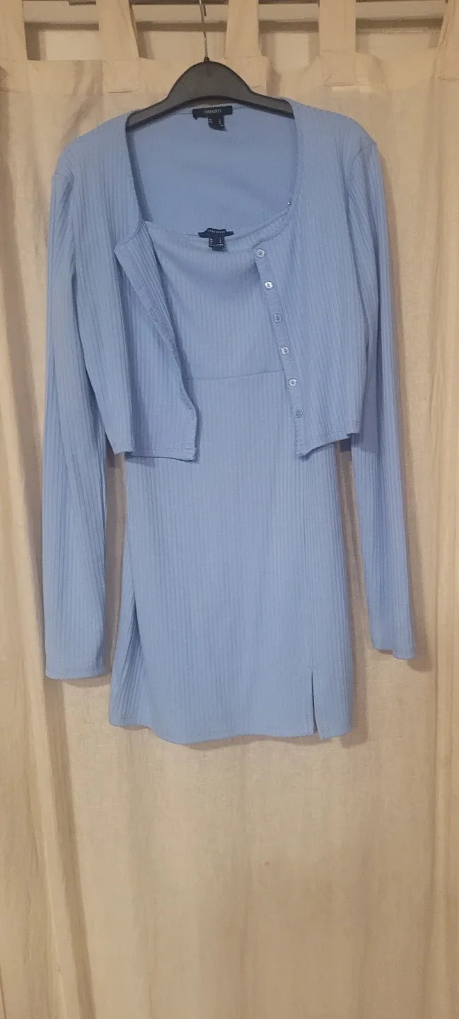 Forever 21 Blue Dress & Cardigan Set