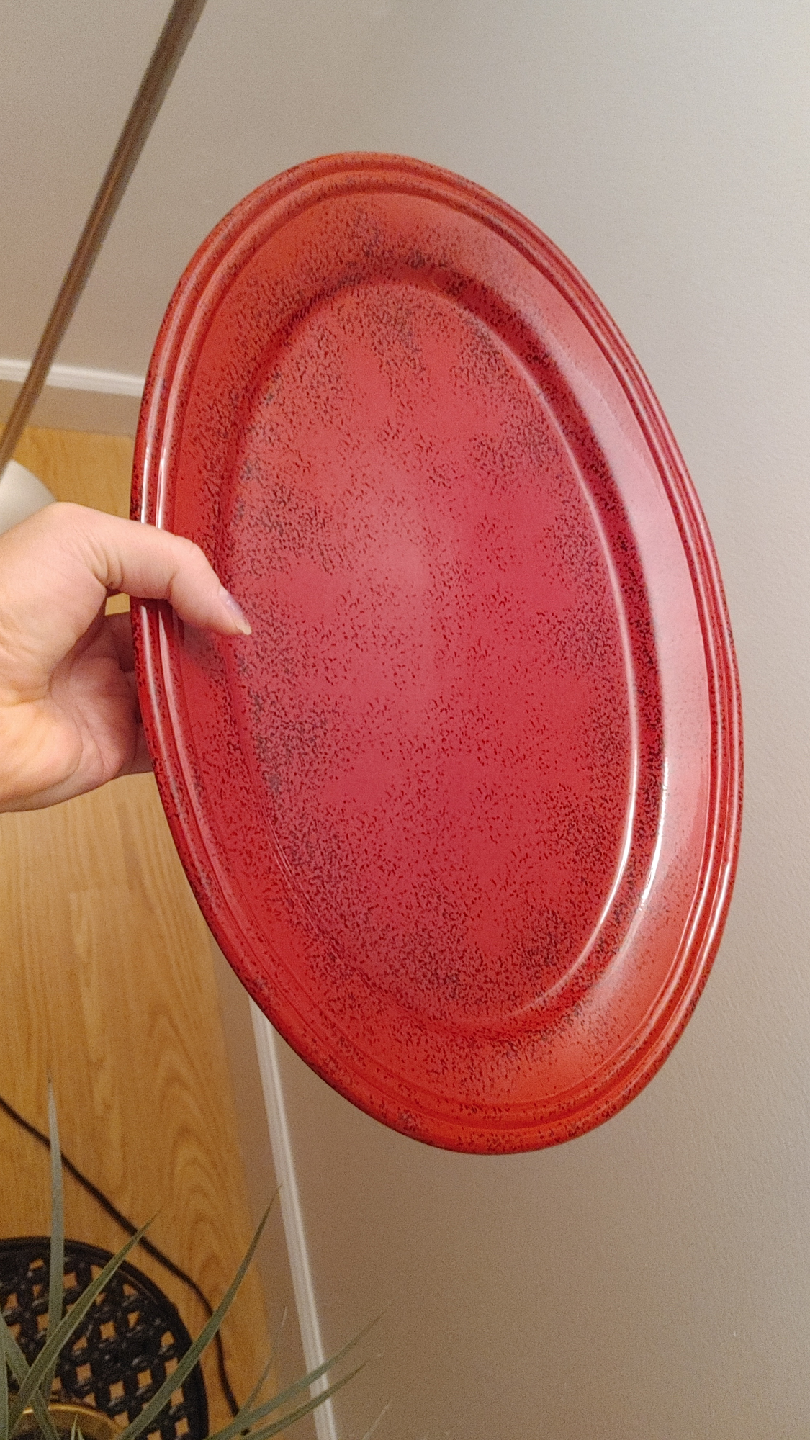 Large Red Speckled Oval Platter - photo 2