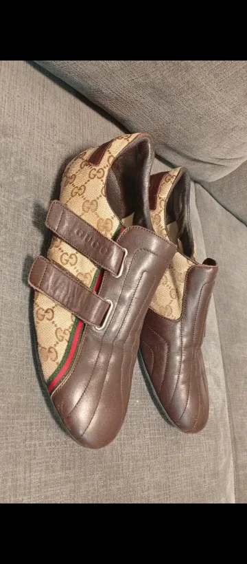 Gucci Brown Leather & Canvas Shoes