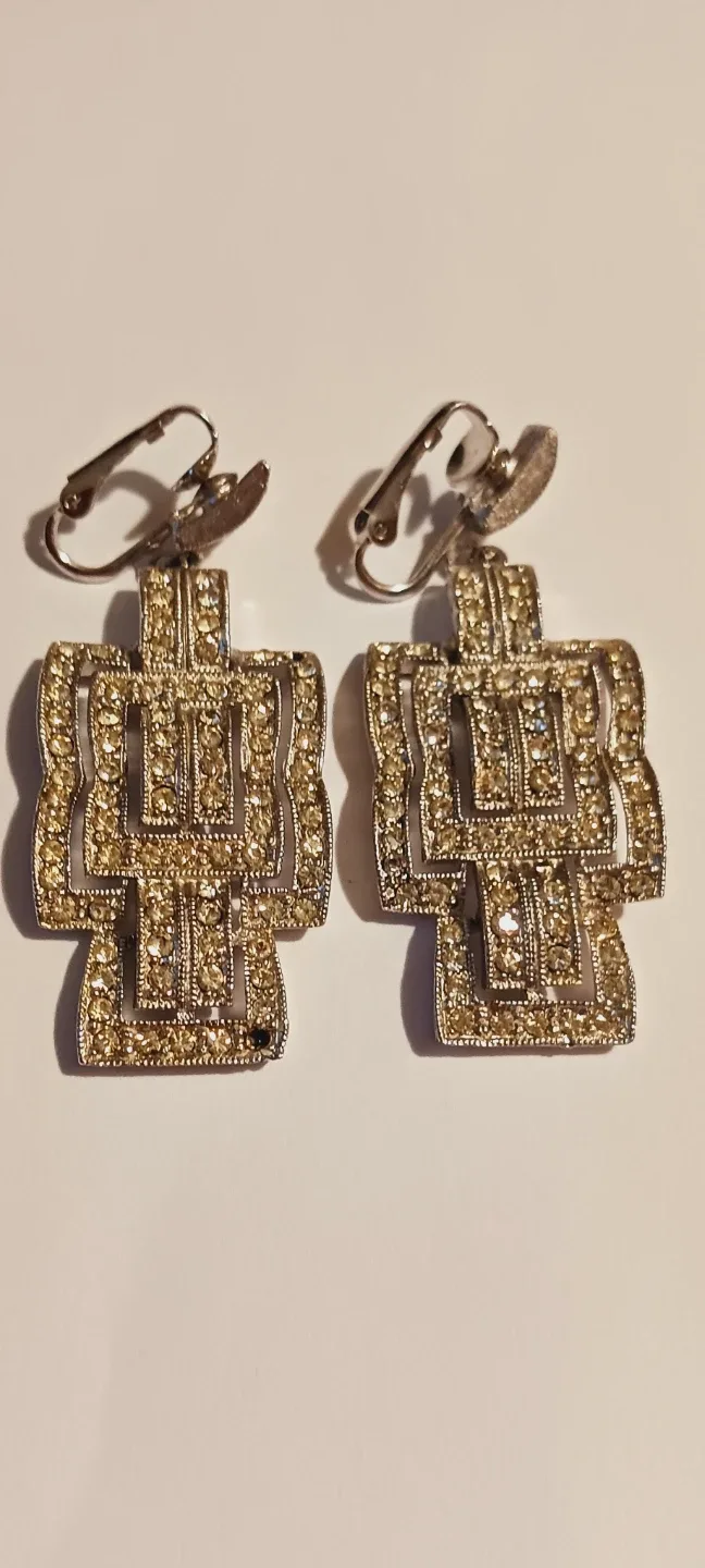 HATTIE CARNEGIE Signed Art Deco Diamante Earrings thumbnail