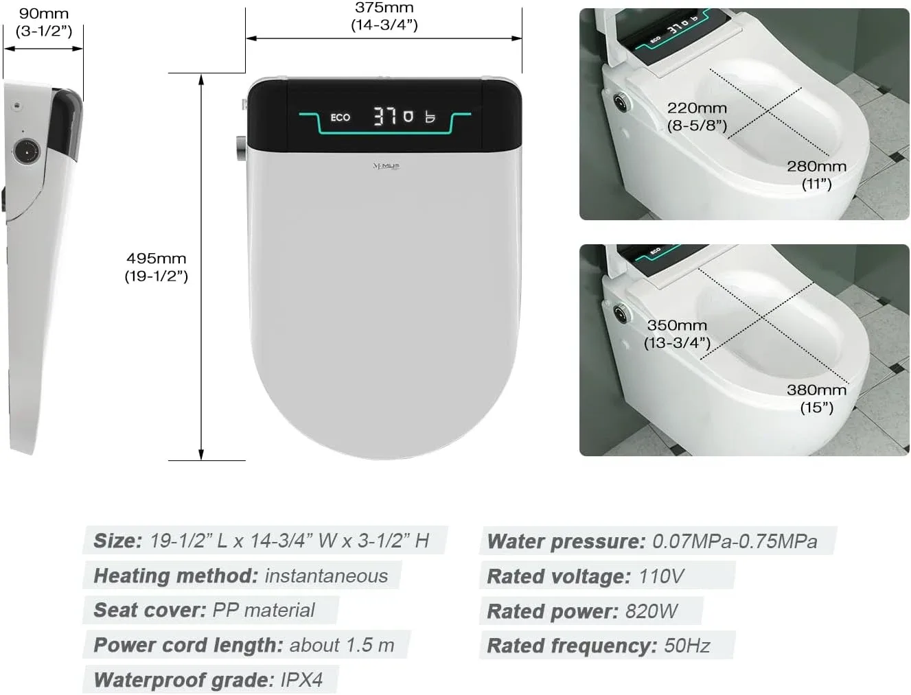 Smart Electric Heated Bidet Seat with Remote Control BNIB image indicator(10)
