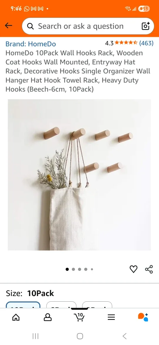 Wooden Wall Hooks - 10 Pack