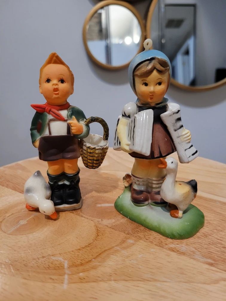 Vintage Hummel-style Boy & Girl Ornaments