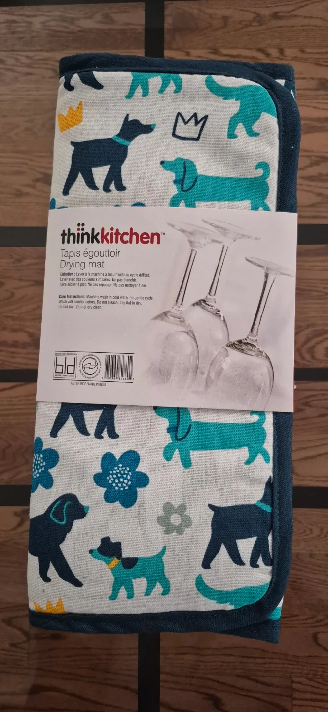 Cute Dog Pattern Dish Drying Mat, Kitchen Towel & Oven Mitt Set image indicator(4)