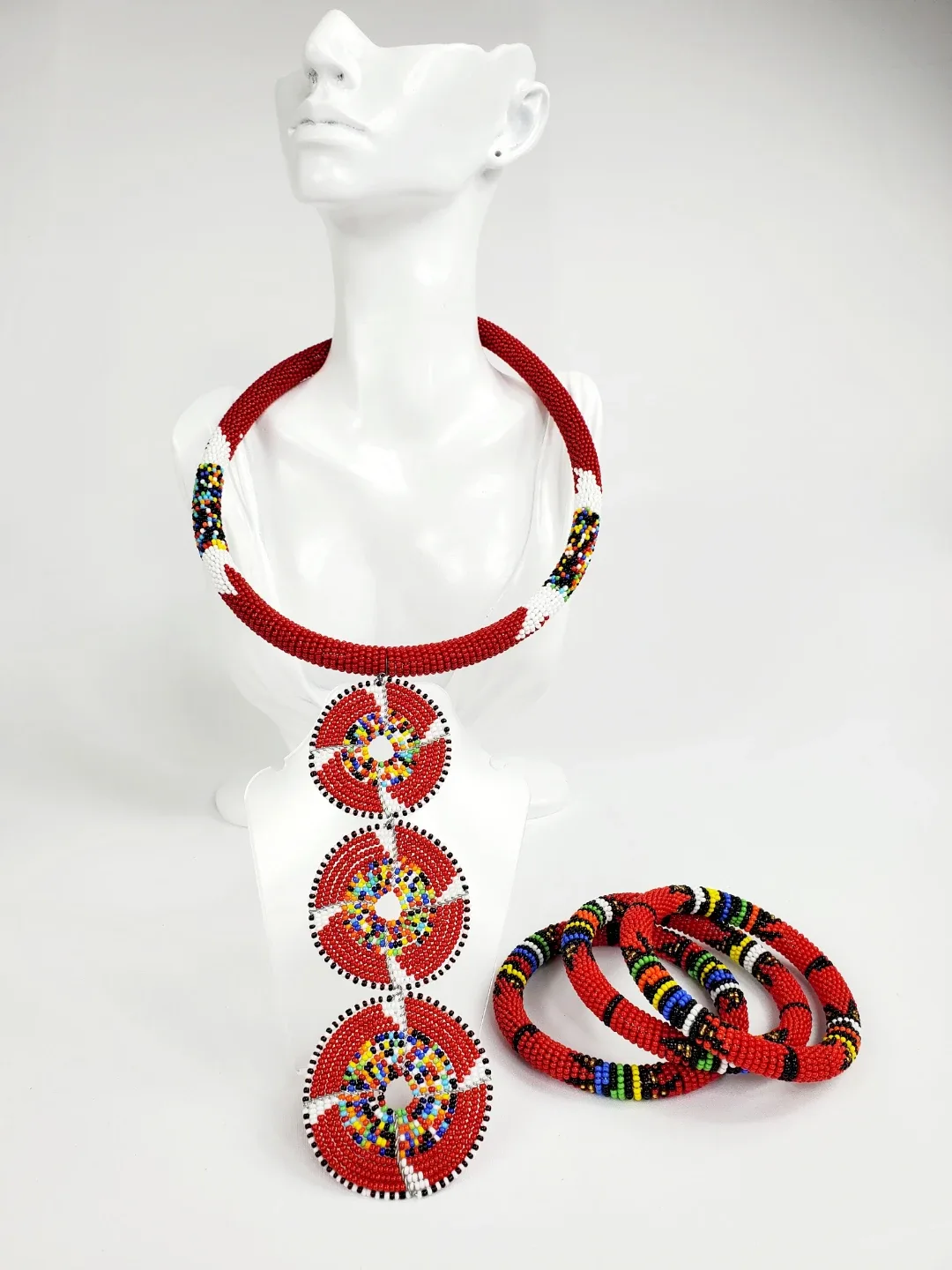 Handmade Red African (Maasai) Beaded Jewelry Set