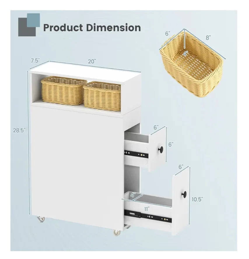 White Slim Rolling Storage Cart