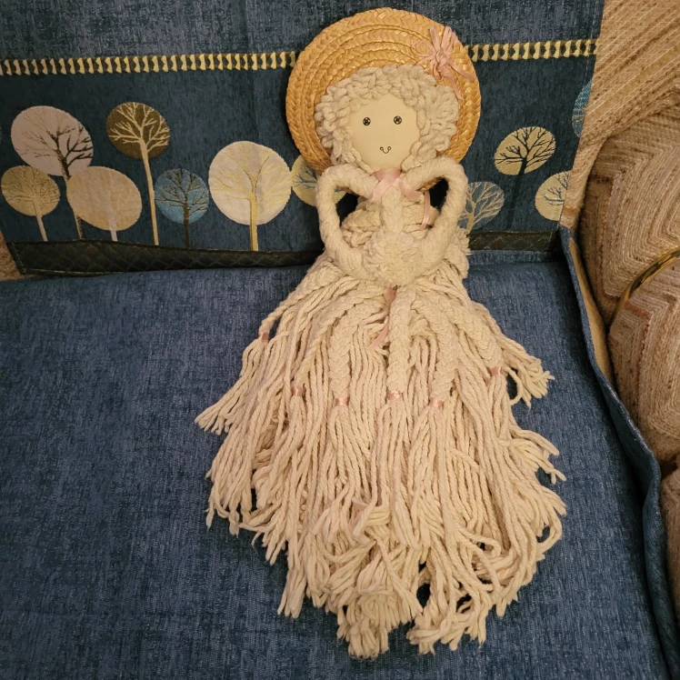 Vintage mop doll with Straw Hat
