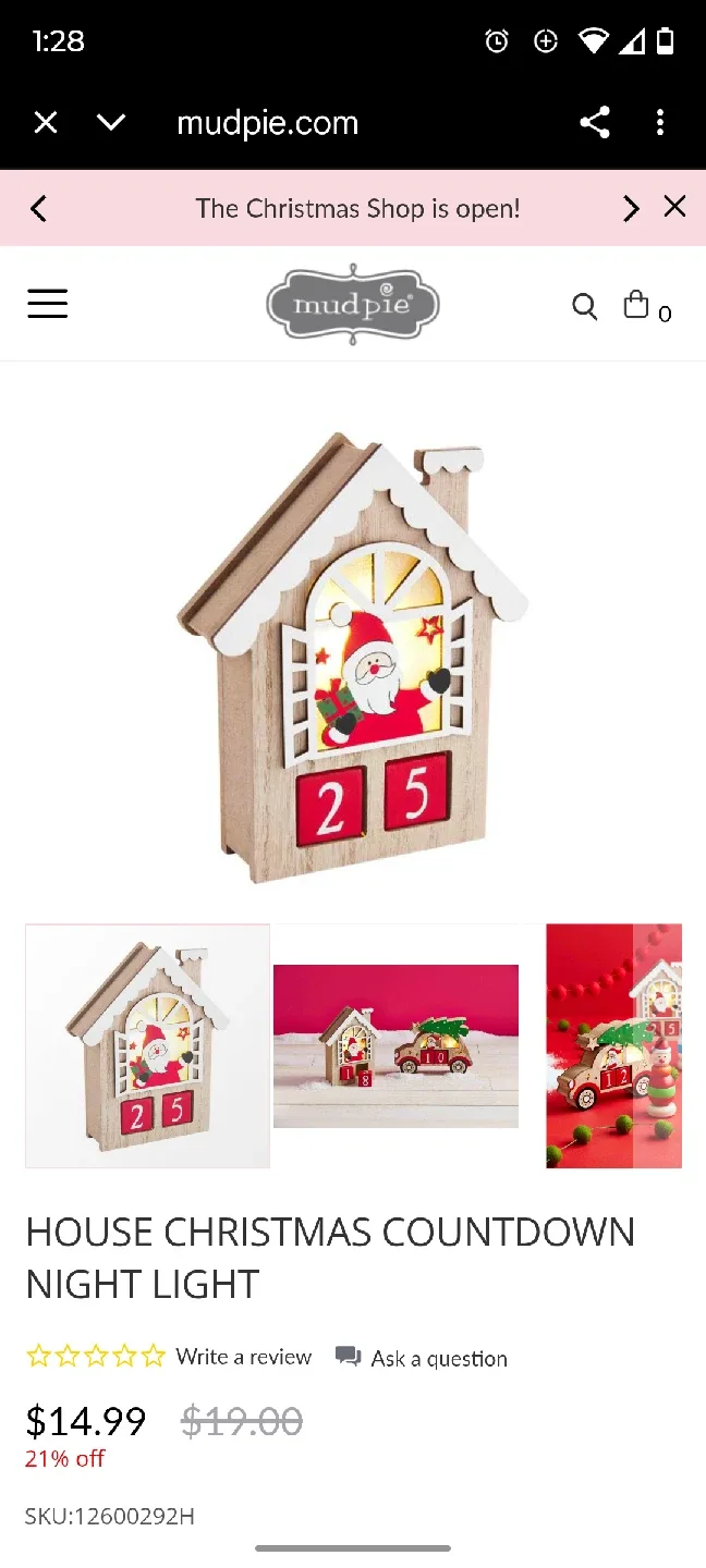Mud Pie Christmas Countdown Night Light - New! image indicator(2)