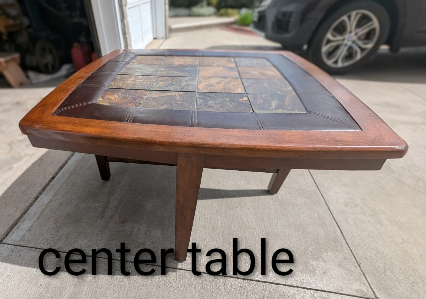 Wood and Leather Coffee Table Set - photo 3