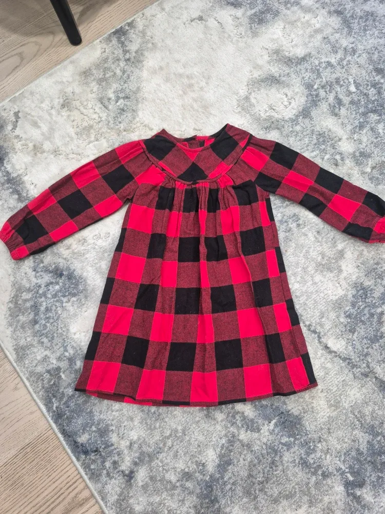 Red & Black Plaid Long Sleeve Dress