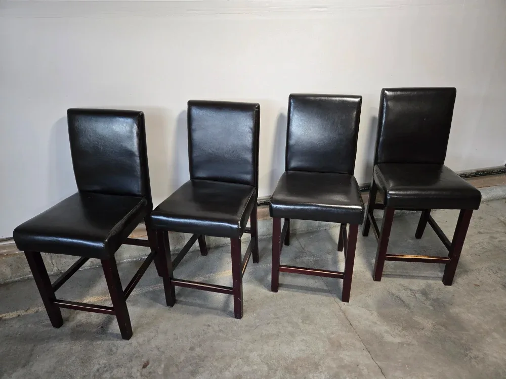 Set of 4 Black Leather Bar Stools