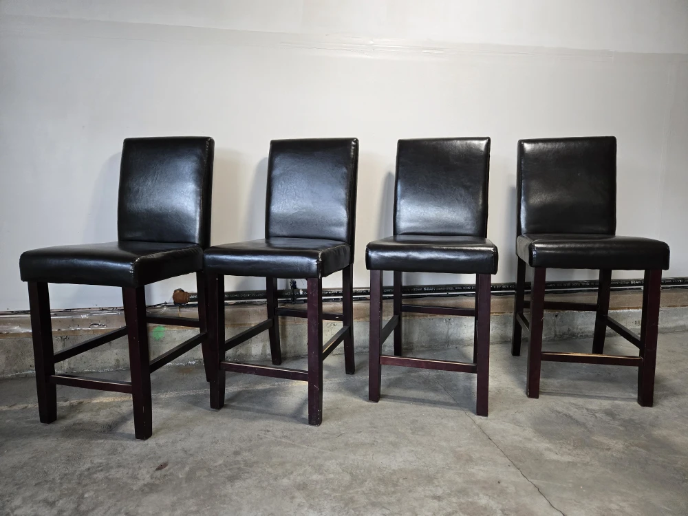 Set of 4 Black Leather Bar Stools - photo 2