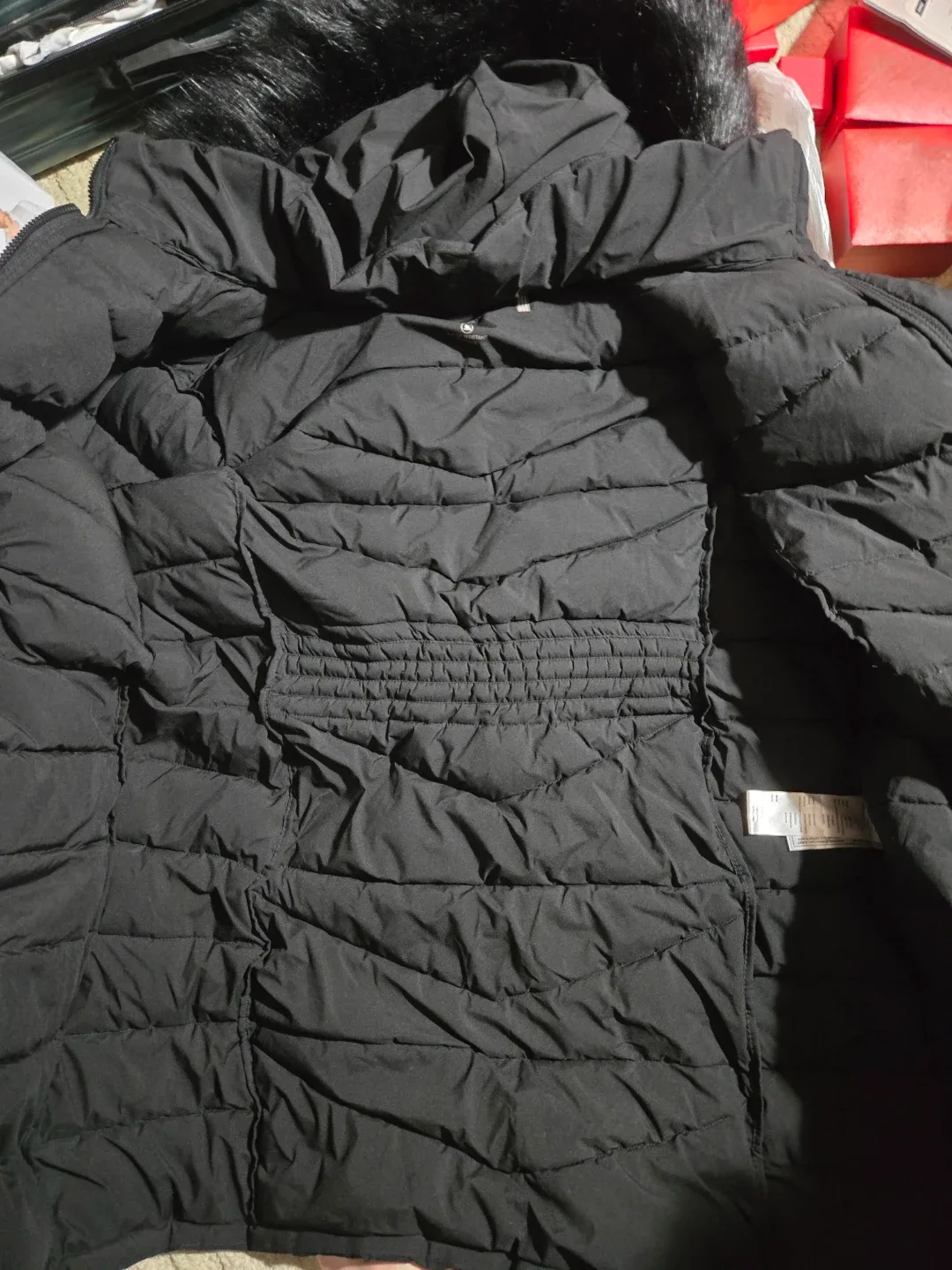 Black Puffer Jacket with Faux Fur Hood image indicator(2)