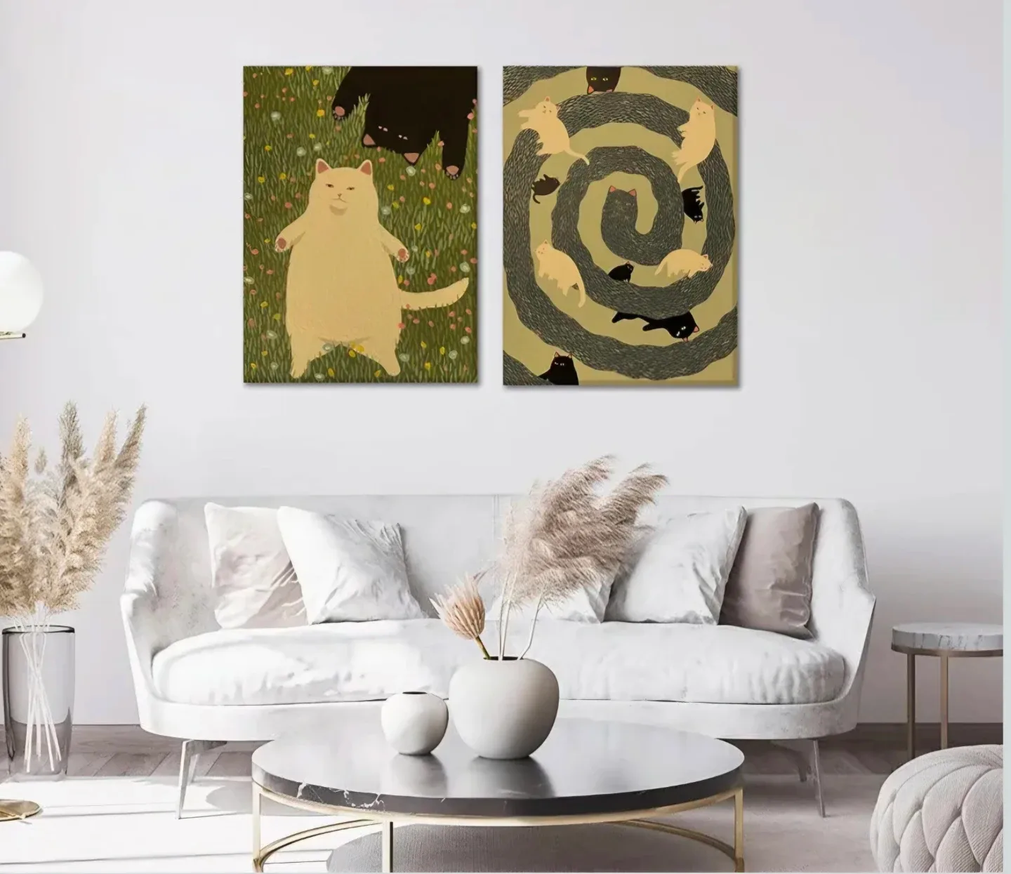 Set of 2 Cat Prints On Canvas No Frames 12"x16" image indicator(4)