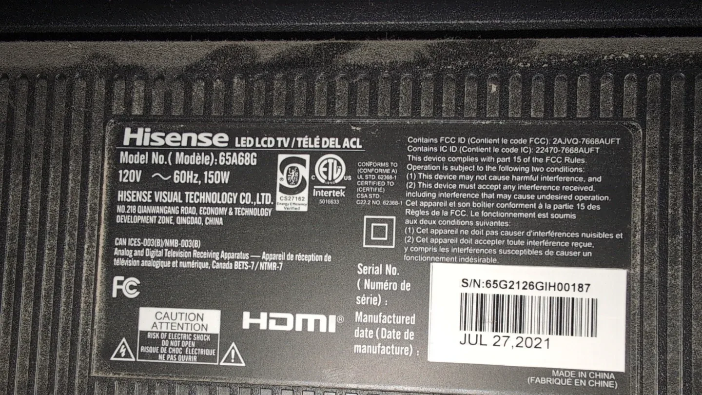 Hisense 65A68G 65" LED LCD TV image indicator(5)