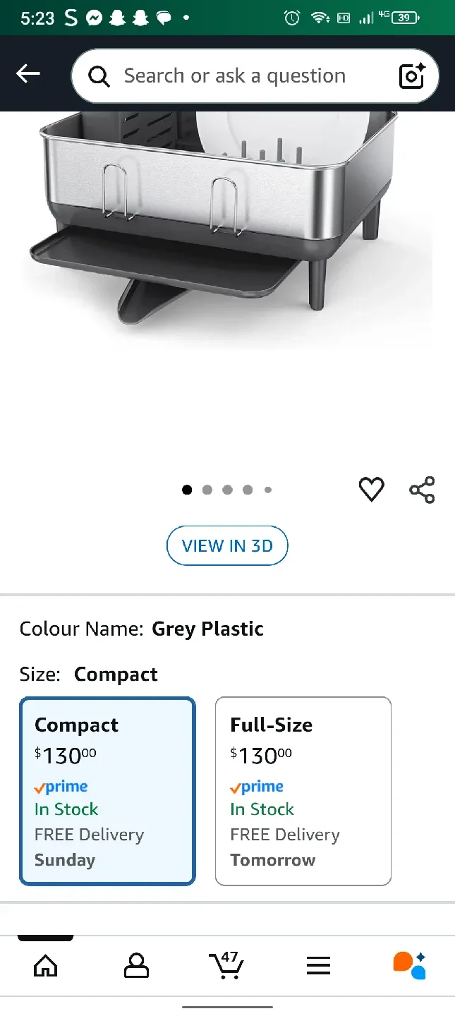 simplehuman Compact Kitchen Dish Drying Rack - Grey