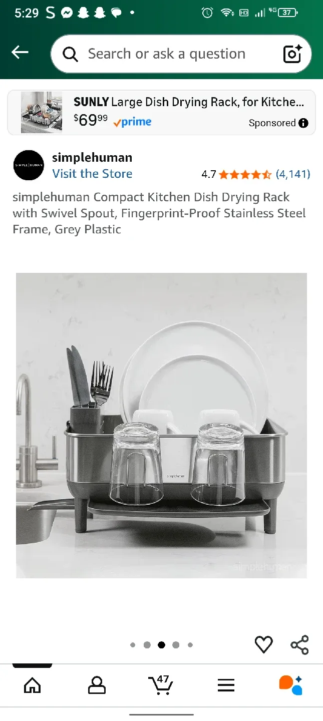 simplehuman Compact Kitchen Dish Drying Rack - Grey image indicator(3)