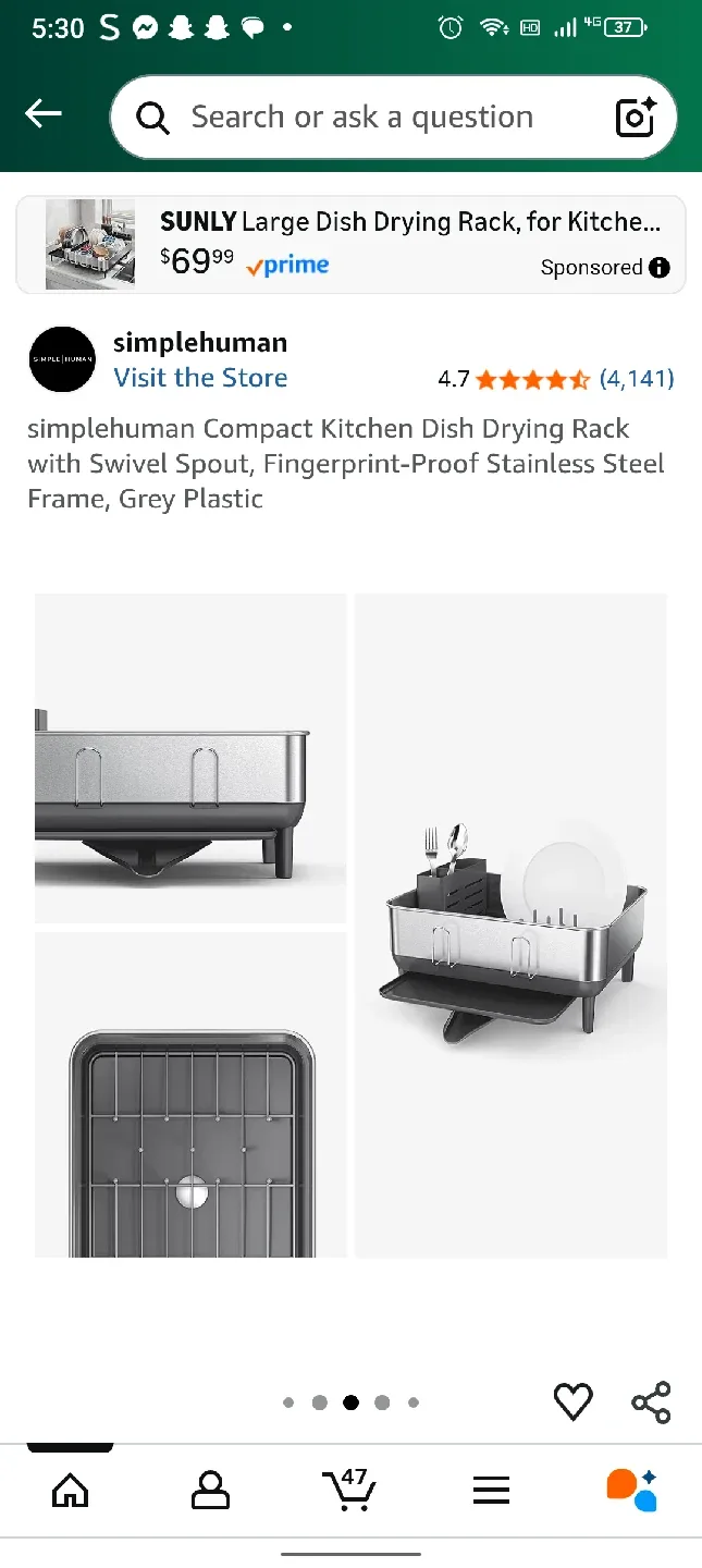 simplehuman Compact Kitchen Dish Drying Rack - Grey image indicator(4)