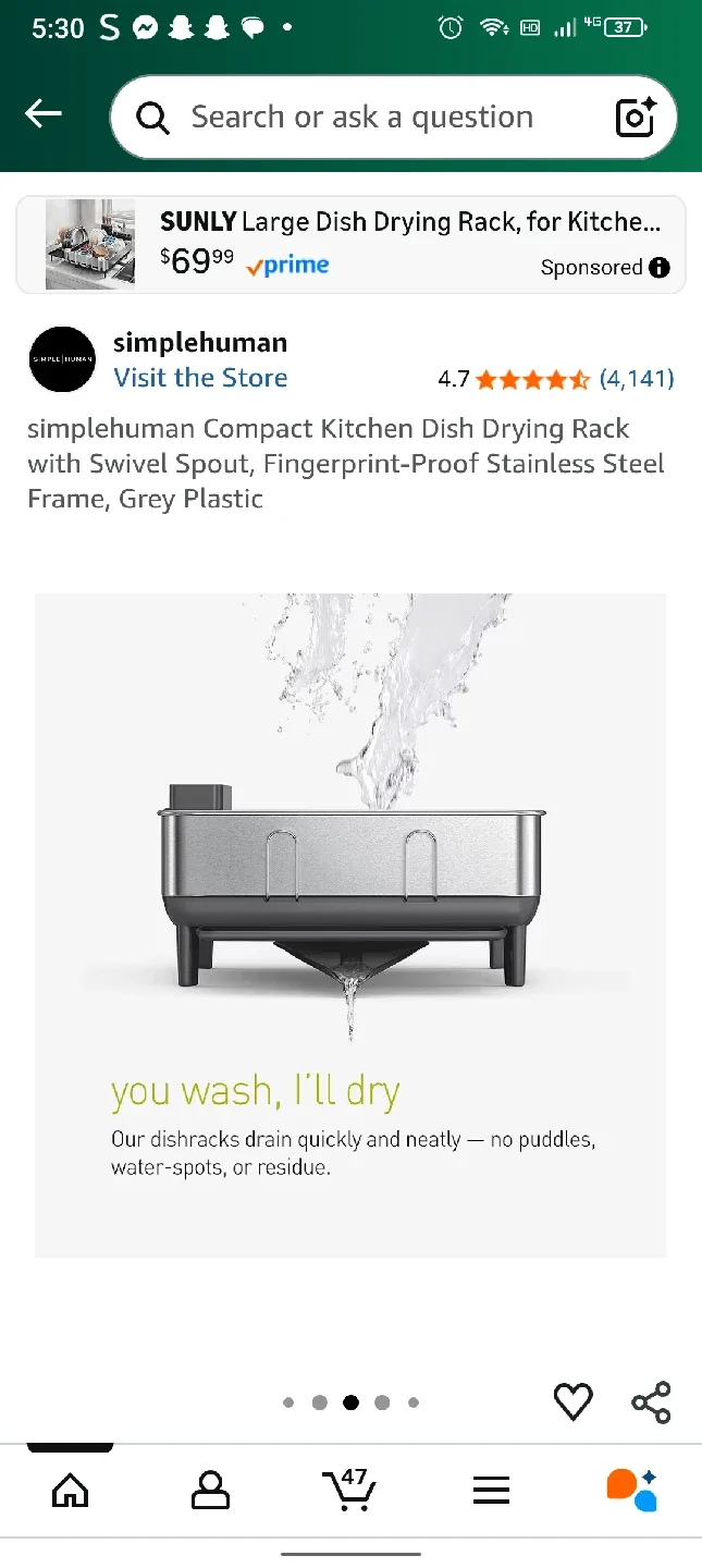 simplehuman Compact Kitchen Dish Drying Rack - Grey image indicator(5)