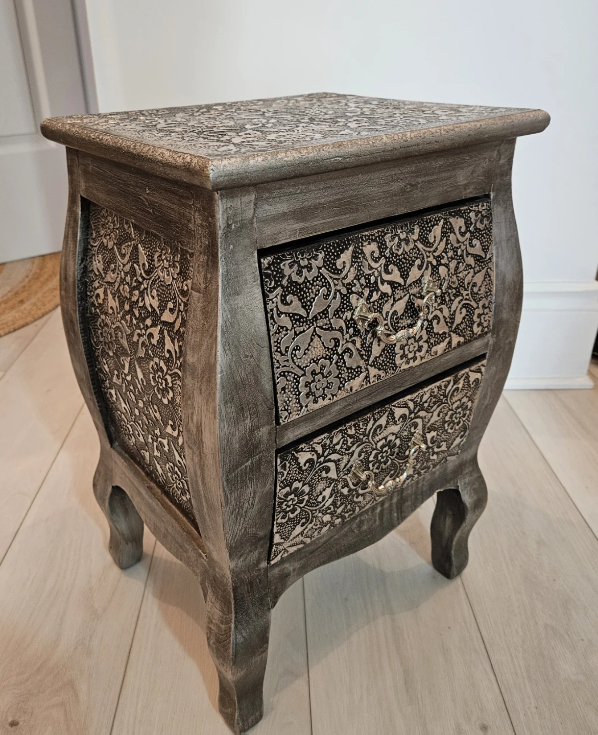 Silver Nightstand with Two Drawers
