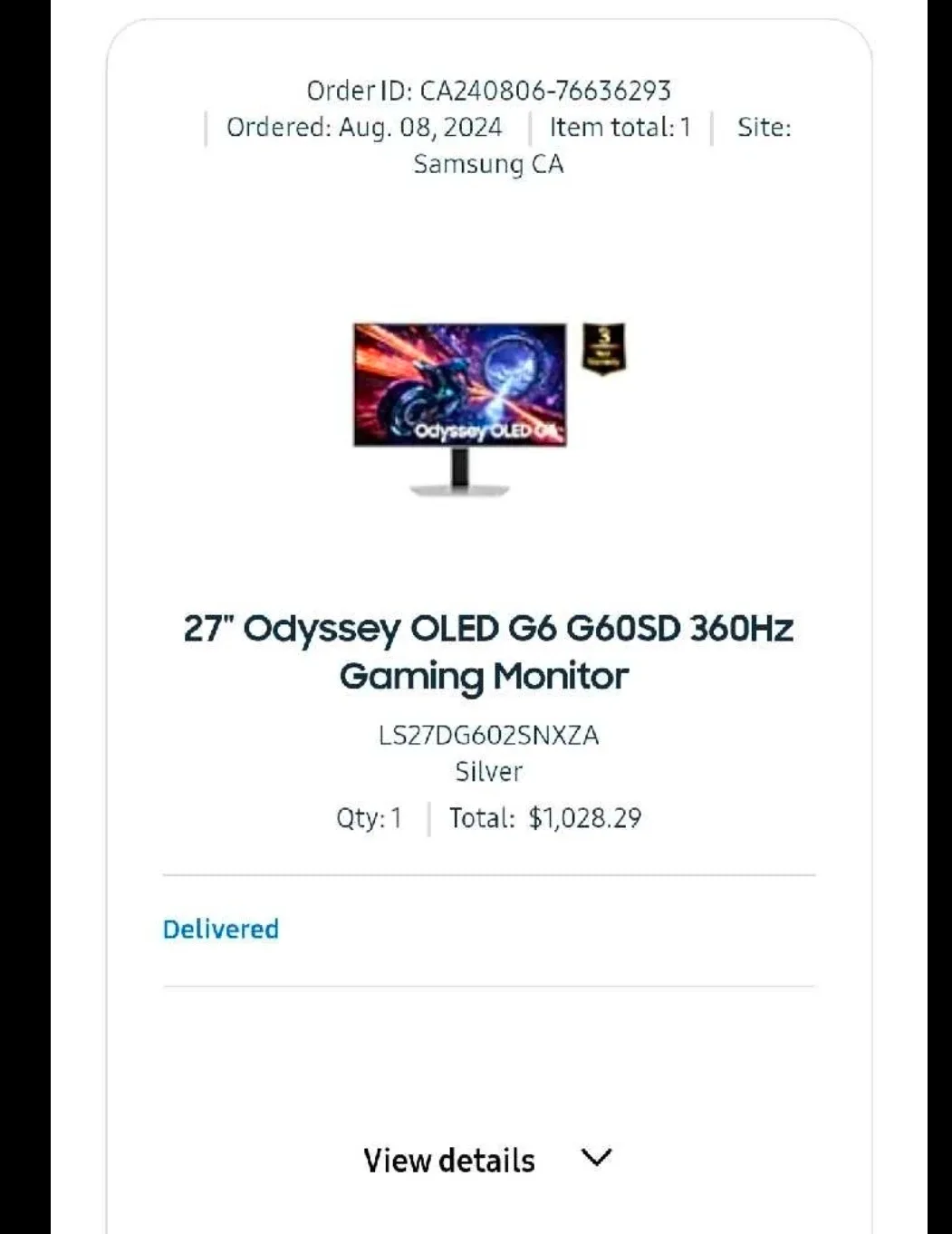 Samsung 27" Odyssey OLED G6 G60SD 360Hz Gaming Monitor