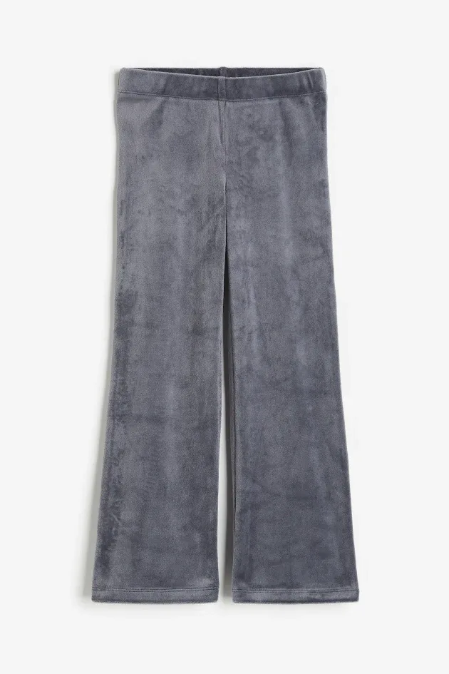 H&M Girls' Grey Velvet Flare Pants - Size 9-10