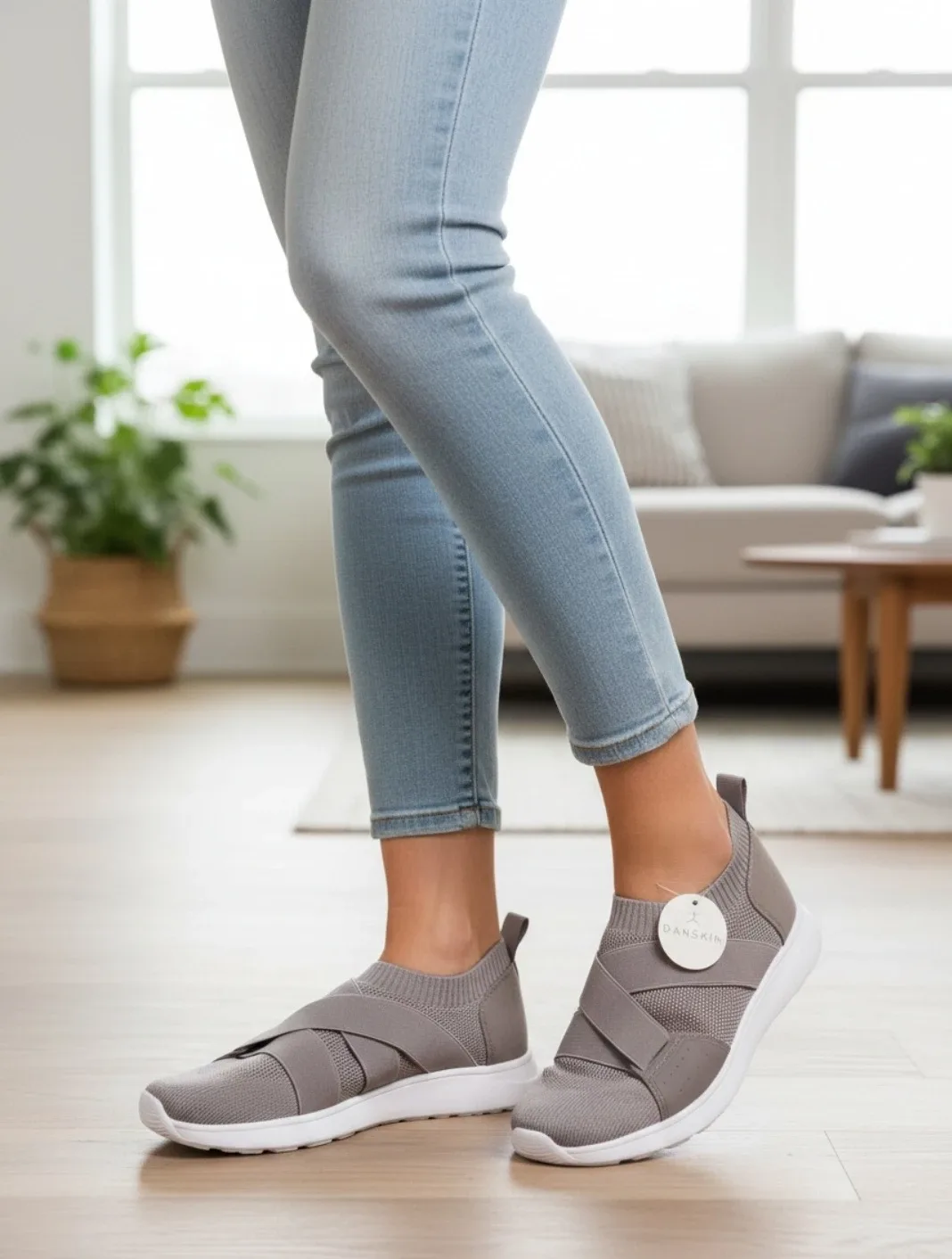 NWT Danskin Women's Gray Cross Band Ultra Light Comfort Slip on