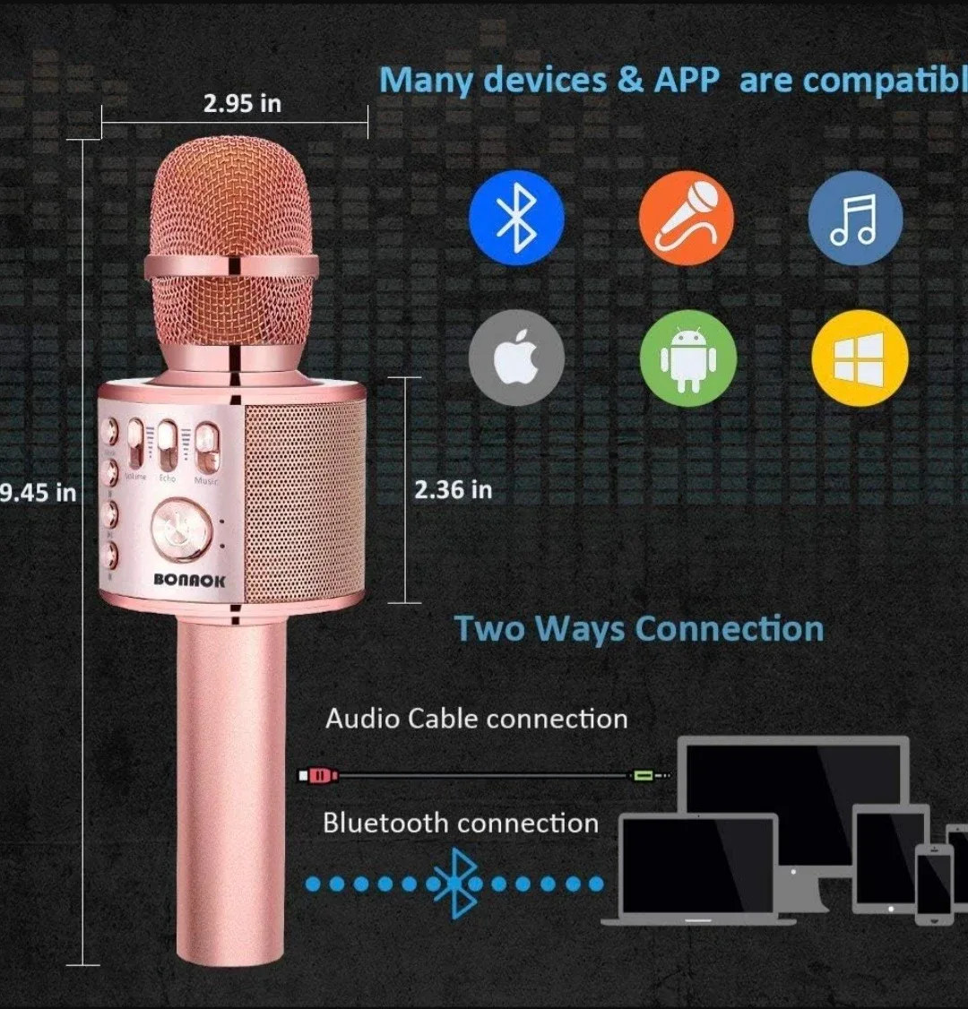 BONAOK Karaoke Microphone - Rose Gold image indicator(2)